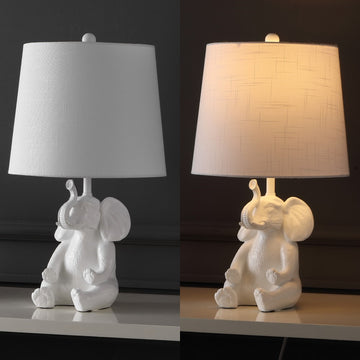 Kairi 21" Modern Shabby Chic Resin/Iron Happy Elephant LED Kids' Table Lamp with Phone Stand - JONATHAN Y